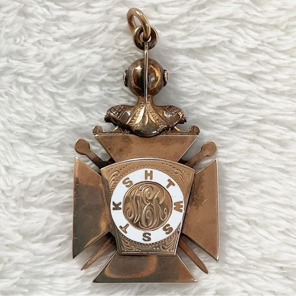 Antique 10K Gold Knights Templar Jeweled Pendant – Garnet Diamond Cross Masonic